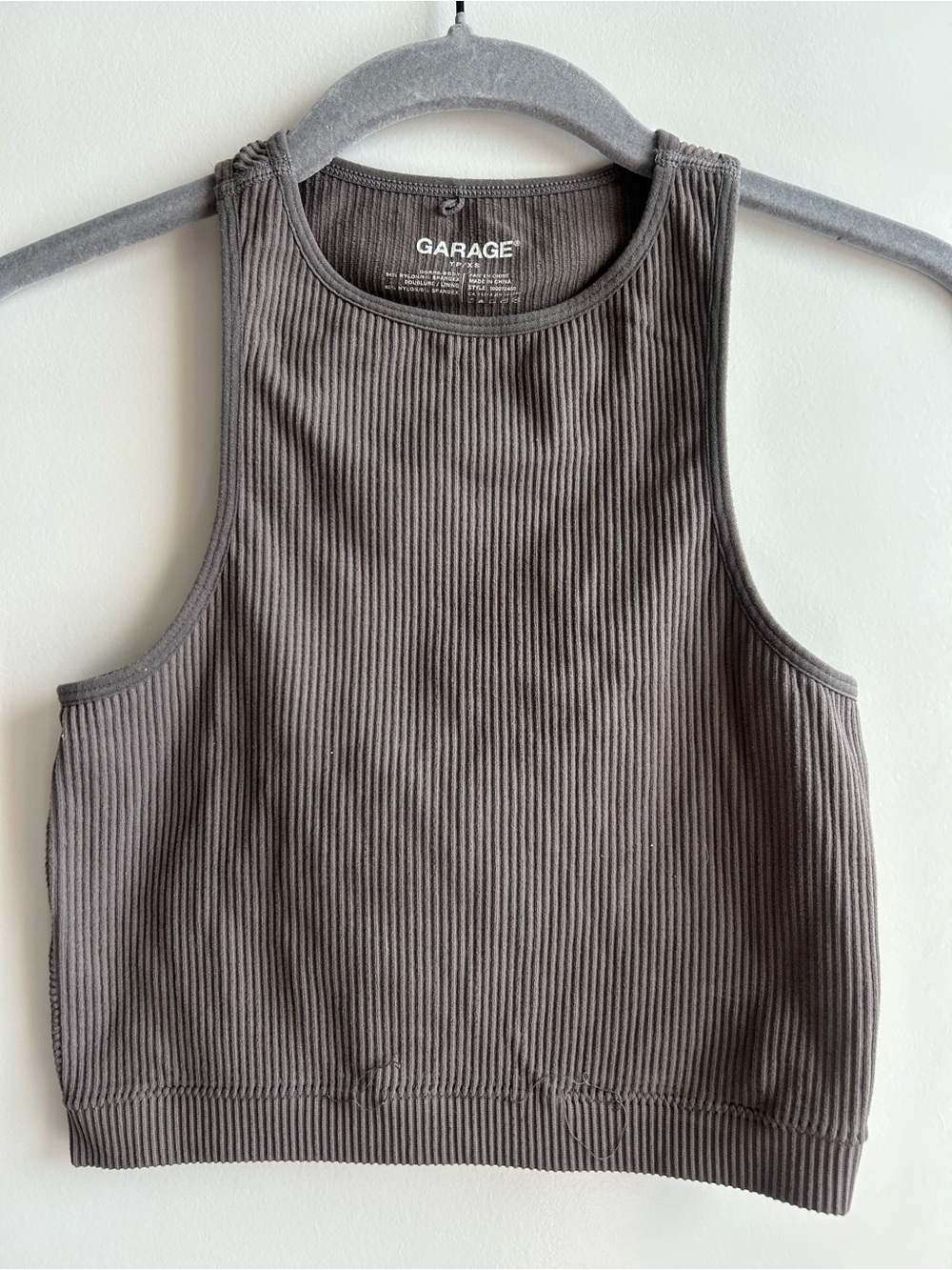 Garage Ribbed Cropped Tank Top - Charcoal Gray